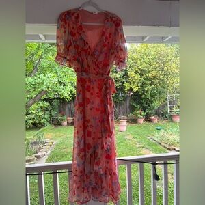 LC Lauren Conrad Sheer Floral Wrap Dress Lined Size Large